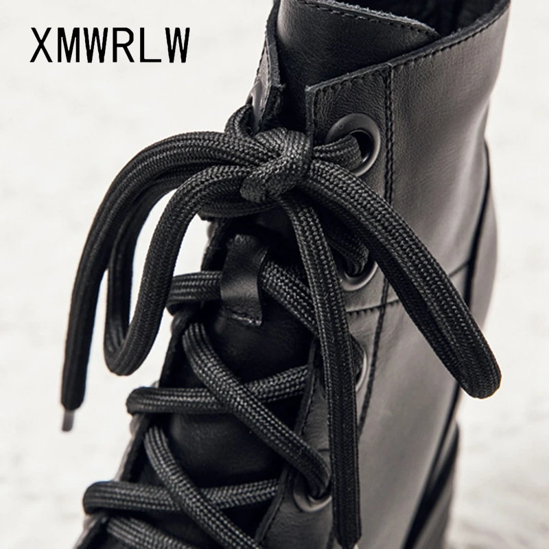 XMWRLW kadın yarım çizmeler Hakiki Deri Süper Yüksek Topuklu 11cm Ayakkabı Kadın Botları 2020 Sonbahar Kadın bileğe kadar bot Kaymaz ayakkabı Görüntü  0