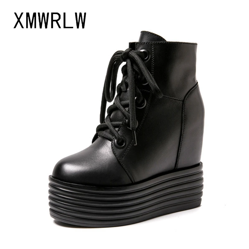 XMWRLW kadın yarım çizmeler Hakiki Deri Süper Yüksek Topuklu 11cm Ayakkabı Kadın Botları 2020 Sonbahar Kadın bileğe kadar bot Kaymaz ayakkabı Görüntü  1