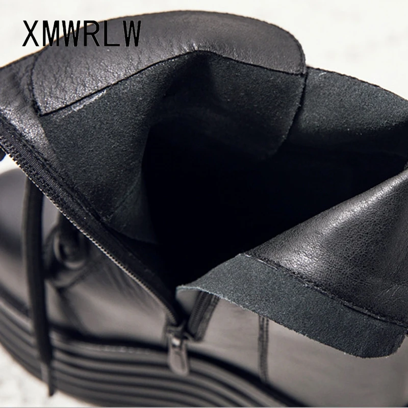 XMWRLW kadın yarım çizmeler Hakiki Deri Süper Yüksek Topuklu 11cm Ayakkabı Kadın Botları 2020 Sonbahar Kadın bileğe kadar bot Kaymaz ayakkabı Görüntü  4