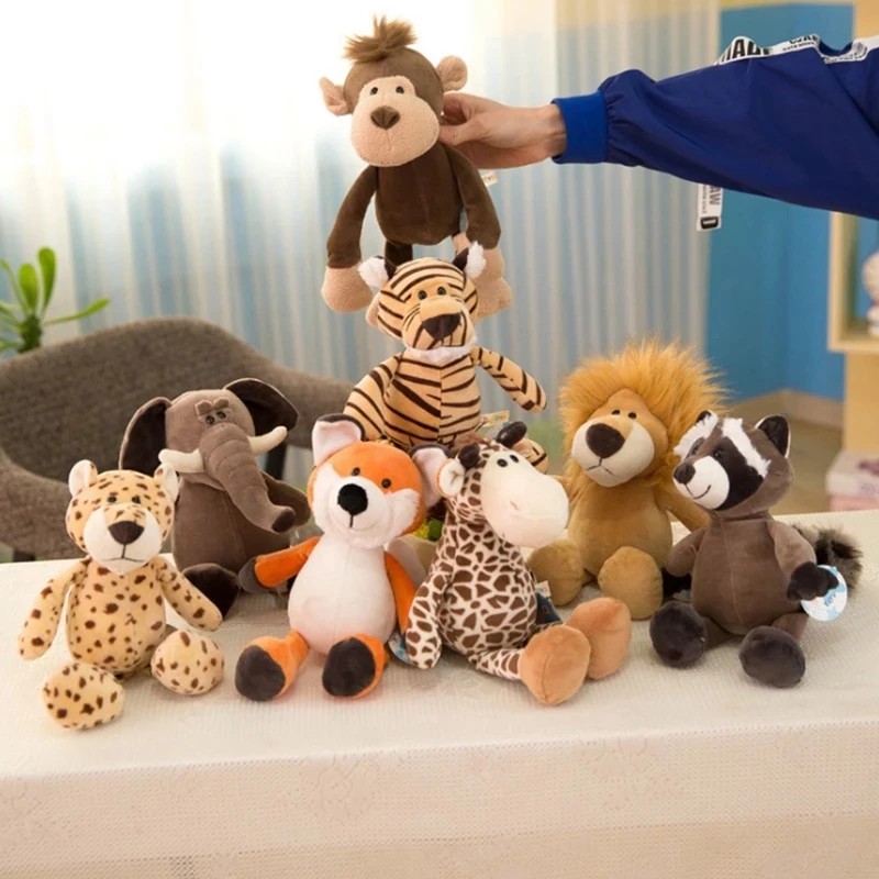 Simüle Orman Hayvanları peluş oyuncaklar Dolması Gerçekçi Aslan Kaplan Fil Maymun Leopar Zürafa Rakun Bebek Çocuk Hediye Araba Dekor Görüntü  0