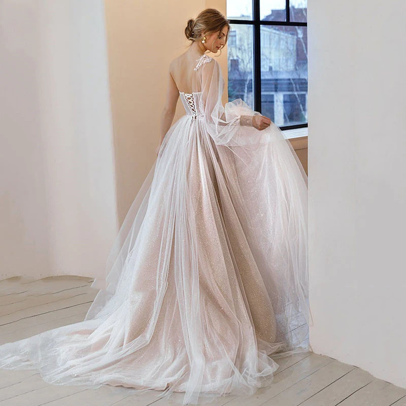 Basit 2022 Plaj Düğün A-Line Bir Omuz Seksi Dantel düğün elbisesi Vestidos De Novia Korse Boho Gelin Elbise Kat Uzunluk Görüntü  0