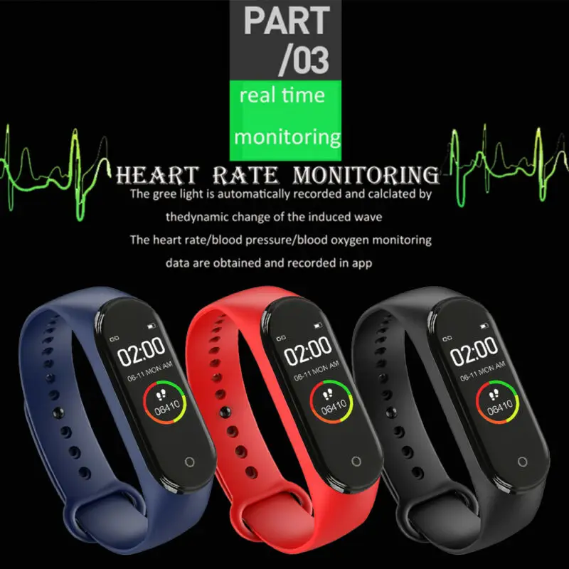M4 akıllı bilezik dijital saat İle Erkekler Kadınlar İçin Kalp Hızı İzleme Koşu Pedometre Kalori Sayacı Sağlık Spor İzci Görüntü  0