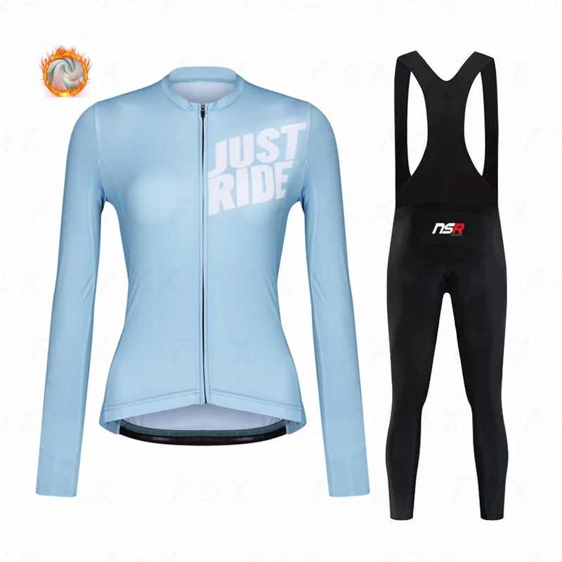 Kore NSR 2022 Kış Yeni Bisiklet Giyim Seti Bayan Termal Polar Bisiklet Jersey Takım Elbise Sürme Spor MTB Giyim Bib Pantolon Görüntü  1