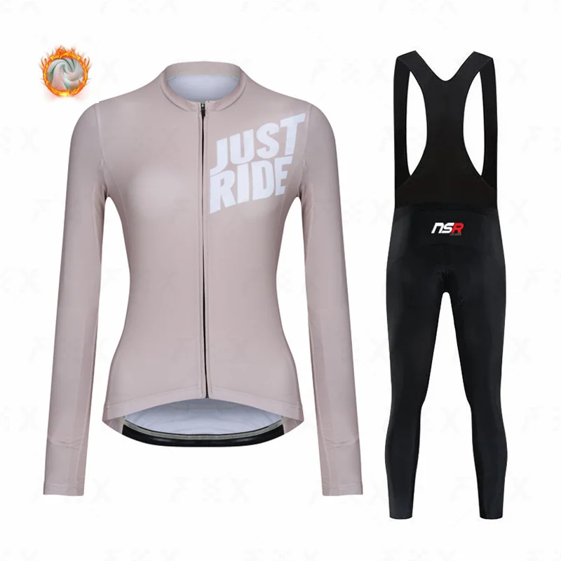 Kore NSR 2022 Kış Yeni Bisiklet Giyim Seti Bayan Termal Polar Bisiklet Jersey Takım Elbise Sürme Spor MTB Giyim Bib Pantolon Görüntü  3