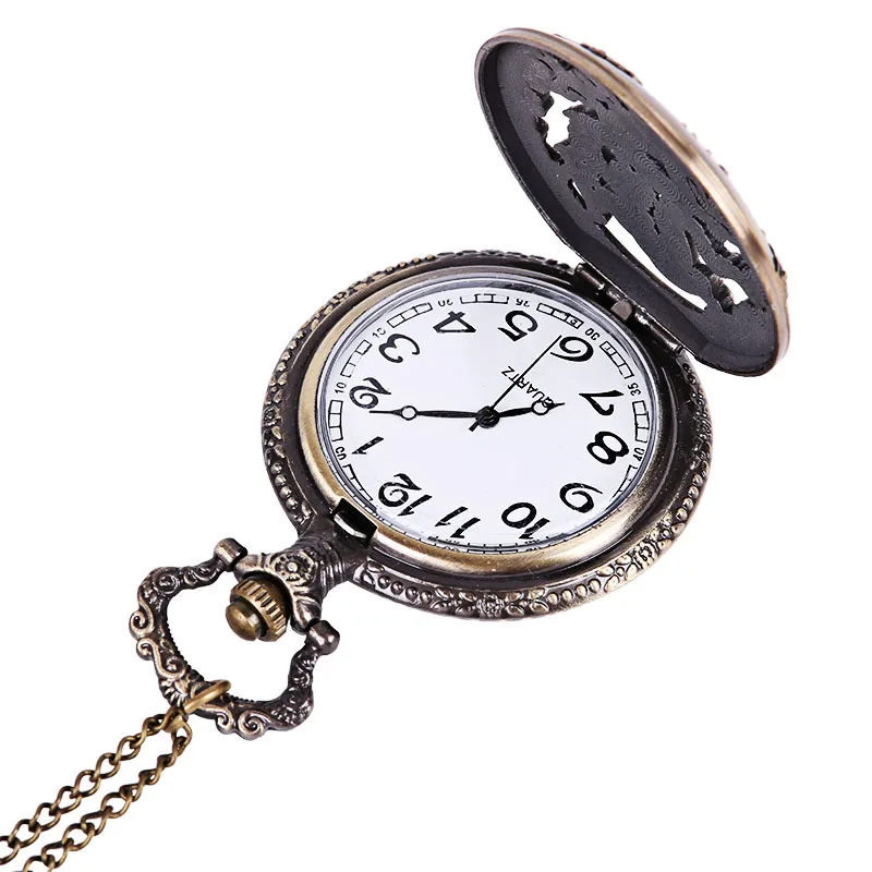 Vintage Lüks Ejderha Oyma Kuvars cep saati Erkekler Kadınlar için Oyulmuş İçi Boş Durumda Fob Zinciri Bronz Saat Koleksiyonu Hediye Görüntü  4