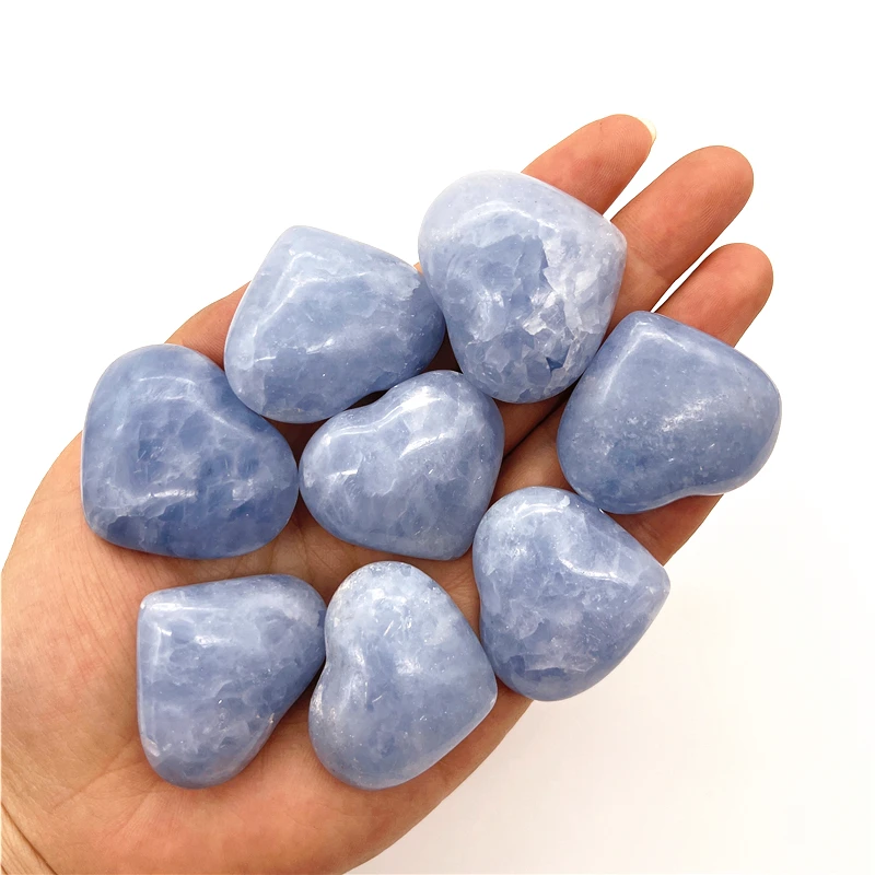 1 adet Küçük Doğal Mavi Kalsit Kristal Kalp Şeklinde Reiki Şifa Palmiye Taşlar Taşlar Kuvars Kristalleri Çakra Ev Dekorasyon Görüntü  2