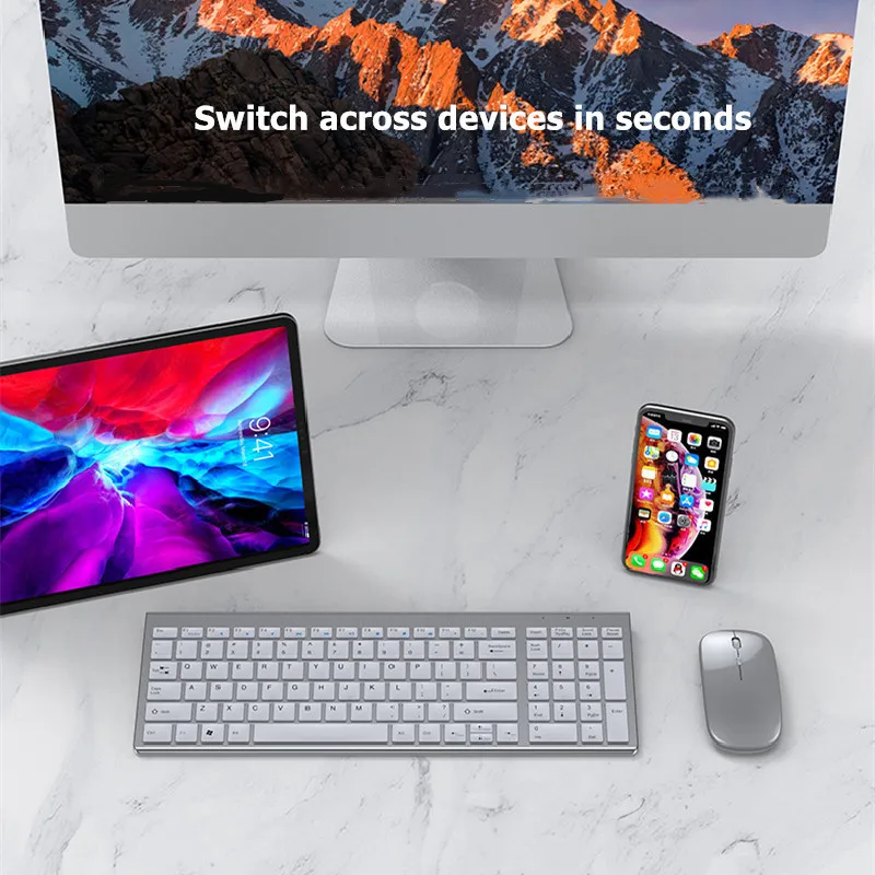 Bluetooth 5.0 ve 2.4 G Kablosuz Klavye ve Fare Combo Mini Multimedya Klavye Fare Seti Dizüstü PC TV için iPad Macbook Android Görüntü  5