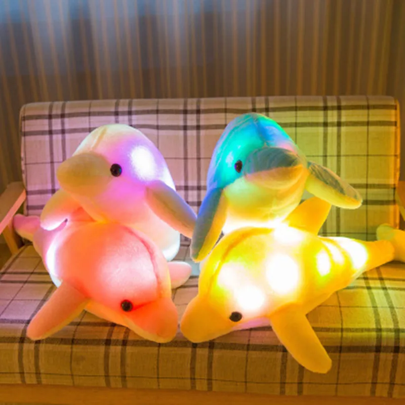 1 adet 32 cm Sevimli Yaratıcı Aydınlık peluş oyuncak Yunus Bebek Parlayan led ışık Hayvan Oyuncaklar Renkli Bebek Yastık çocuk Güzel hediye Görüntü  1