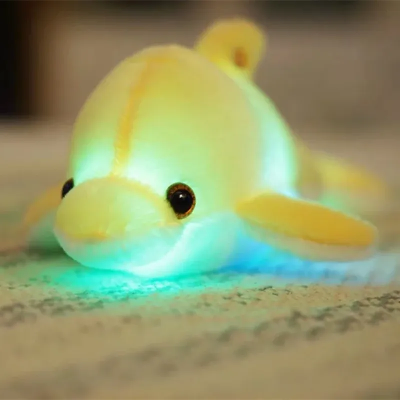 1 adet 32 cm Sevimli Yaratıcı Aydınlık peluş oyuncak Yunus Bebek Parlayan led ışık Hayvan Oyuncaklar Renkli Bebek Yastık çocuk Güzel hediye Görüntü  4
