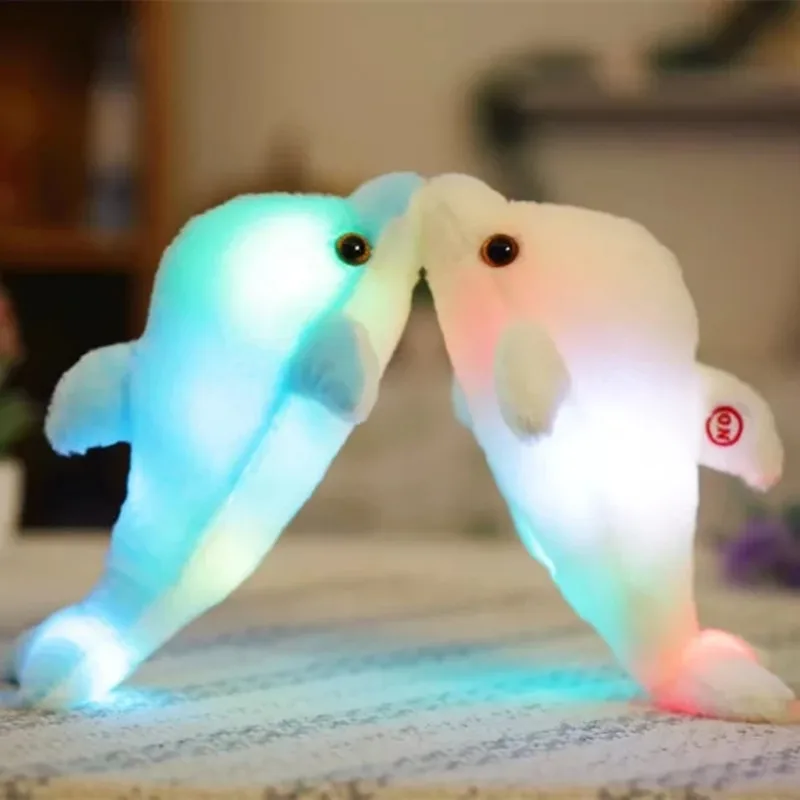 1 adet 32 cm Sevimli Yaratıcı Aydınlık peluş oyuncak Yunus Bebek Parlayan led ışık Hayvan Oyuncaklar Renkli Bebek Yastık çocuk Güzel hediye Görüntü  5