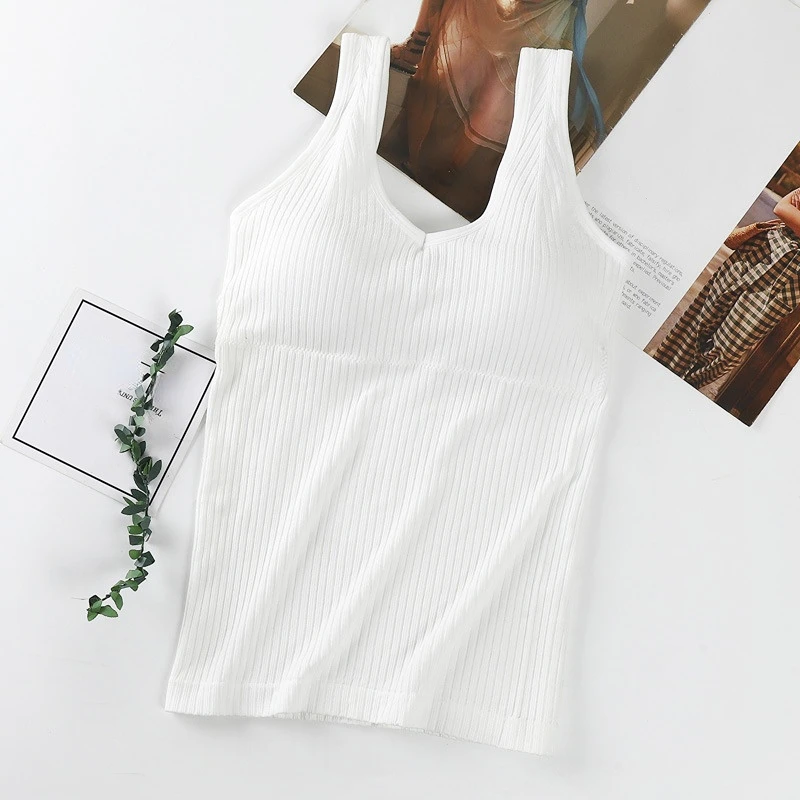 2022 Çıkarılabilir Göğüs Pedi Kombinezonlar Kadın Moda düz kolsuz bluz Kablosuz Güzellik Geri İç Çamaşırı Sling Kadın Kombinezonlar Kadınlar için Görüntü  2
