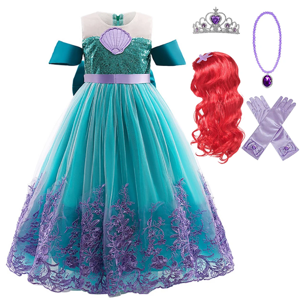 Denizkızı Ariel Prenses Elbise Kız Cosplay Kostümleri Cadılar Bayramı Fantezi Elbise Çocuk Karnaval Parti Noel Elbise Görüntü  0