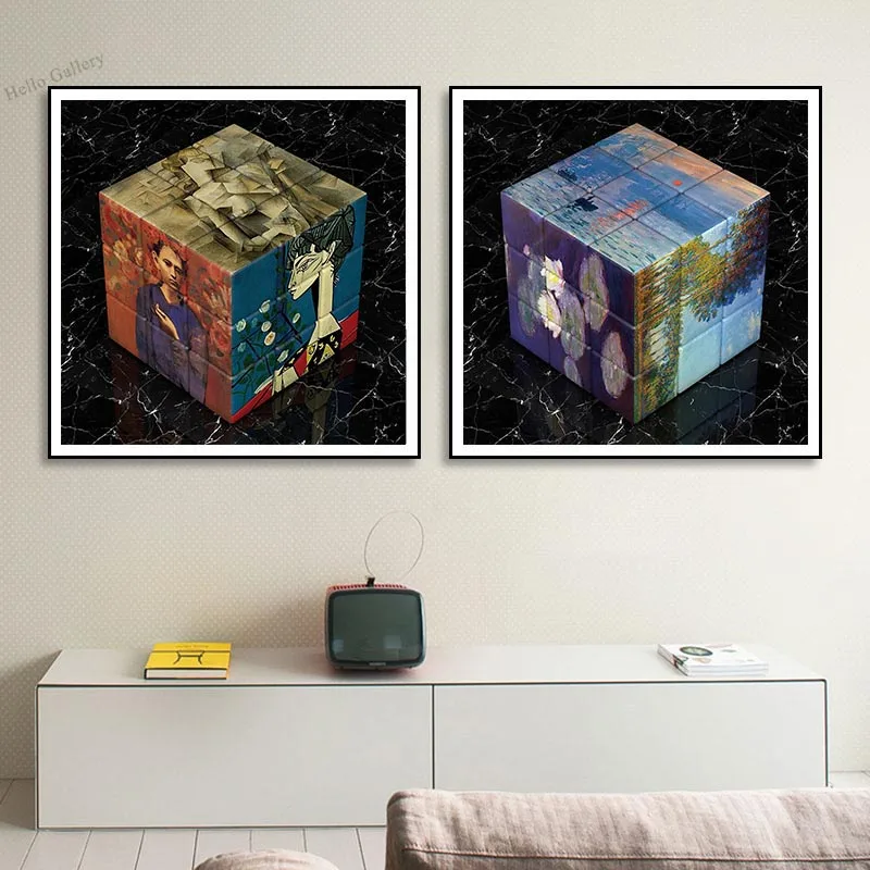 Komik Küp Tuval Boyama Duvar Sanatı Ünlü Resim Sanatçısı Van Gogh Da Vinci Posterler Baskılar Oturma Odası Için Modern Ev Görüntü  5