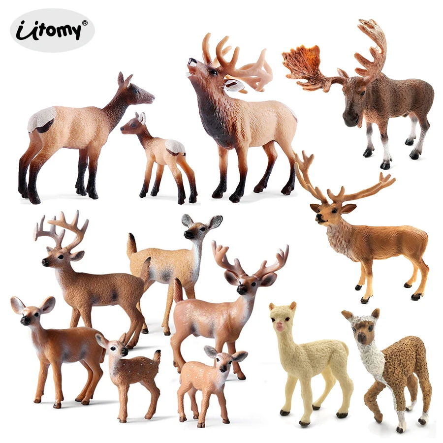 Simülasyon Orman Geyik Figürleri Geyik, Geyik, ren geyiği, Alpaka, Sika geyik Aksiyon Figürleri Hayvan Modeli Dekorasyon Kek Toppers Oyuncaklar Görüntü  1