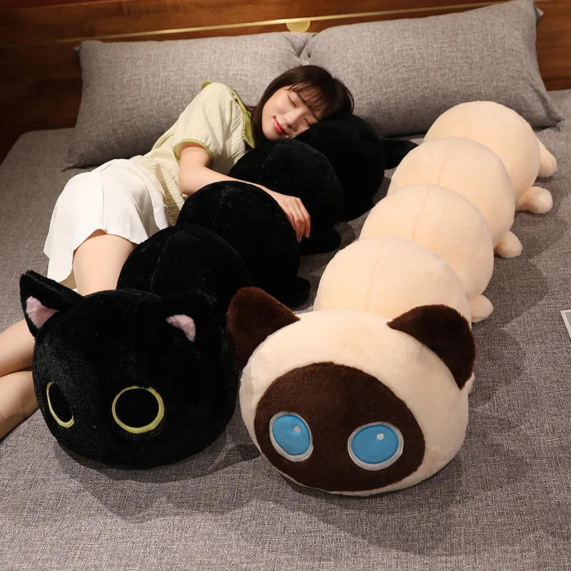 50-130CM Kawaii Tırtıl Yastık Dolması Siyah Kedi Peluş Bebek Yumuşak Bebek Uzun Uyku Huggable Yastık Güzel Hediye Kız Çocuklar İçin Görüntü  1
