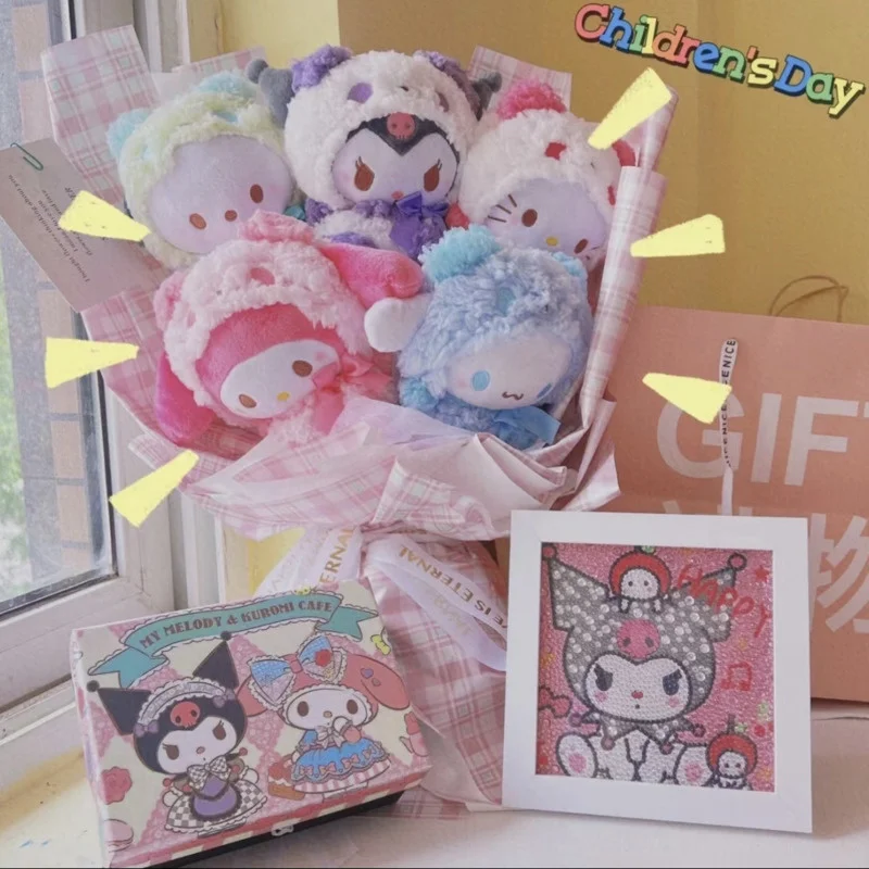 Sanrio Hello Kitty Buket Dolması Hayvanlar Kuromi Benim Melody Cinnamoroll Yumuşak peluş oyuncak Kız Çocuk Romantik Hediye Peluş Buket Görüntü  2