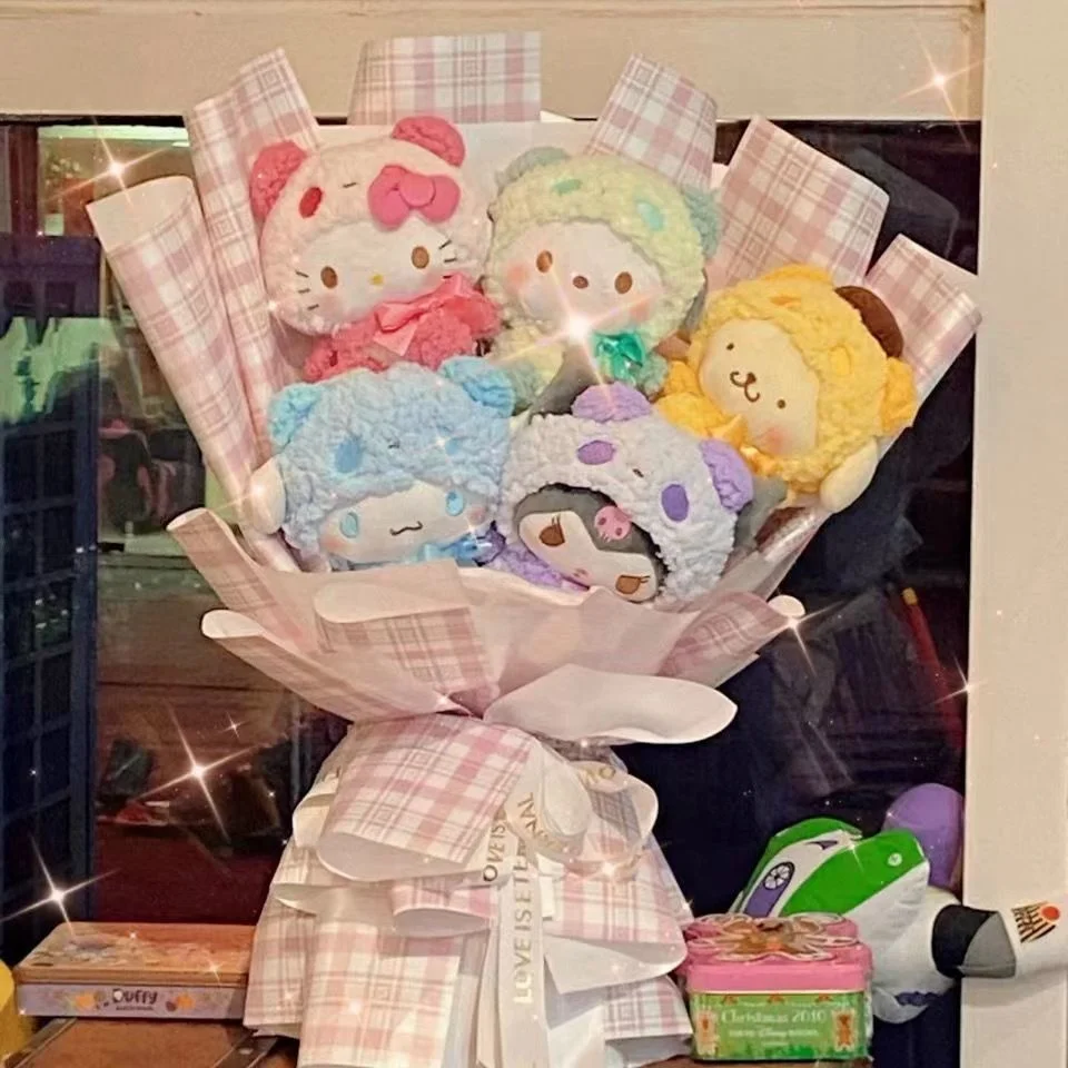 Sanrio Hello Kitty Buket Dolması Hayvanlar Kuromi Benim Melody Cinnamoroll Yumuşak peluş oyuncak Kız Çocuk Romantik Hediye Peluş Buket Görüntü  3