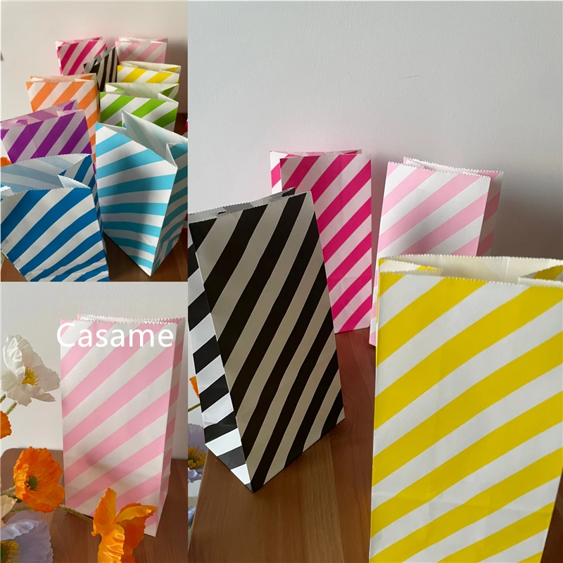 5 Adet Kağıt Torba mini stant Up Renkli Şerit Polka Dot Çanta 18x9x6cm Favor Açık Üst Hediye Ambalaj Kağıdı Tedavi hediye çantası Görüntü  2