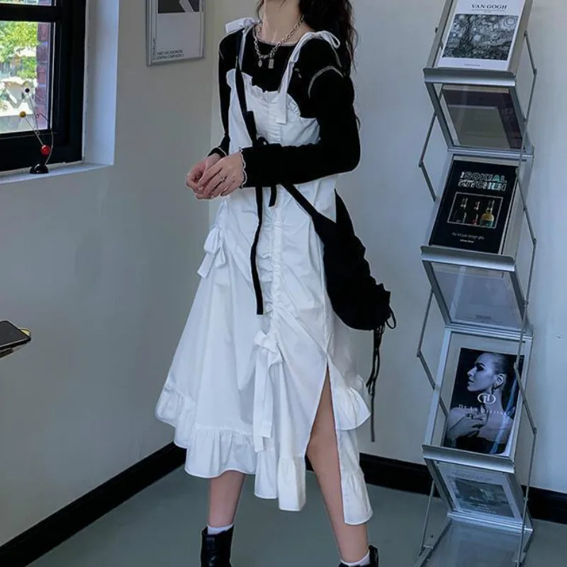 Elbiseler Kadın A-line Dantelli Ruffles Bow Orta buzağı Spagetti Kayışı Kare Yaka Tiki Tatlı Kore Rahat Romantik Kawaii Bölünmüş Görüntü  2