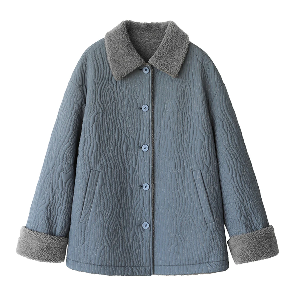 ŞIK VEN Vintage Gevşek Doku Peluş Kadın Ceket Pamuk Kışlık Mont Kalın Sıcak Pamuk dolgulu giysiler Katı Giyim Ceketler Görüntü  3