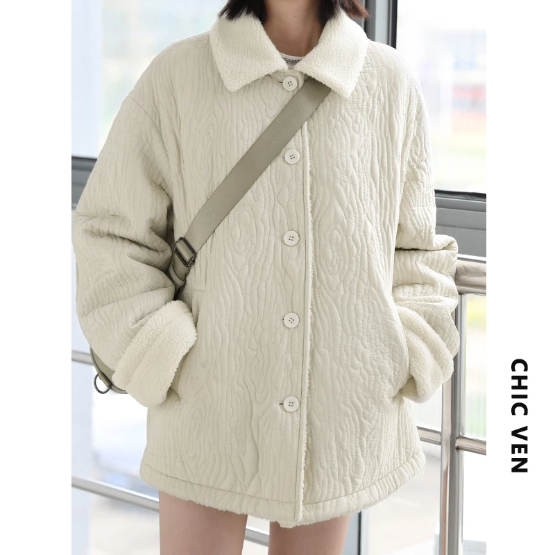 ŞIK VEN Vintage Gevşek Doku Peluş Kadın Ceket Pamuk Kışlık Mont Kalın Sıcak Pamuk dolgulu giysiler Katı Giyim Ceketler Görüntü  5