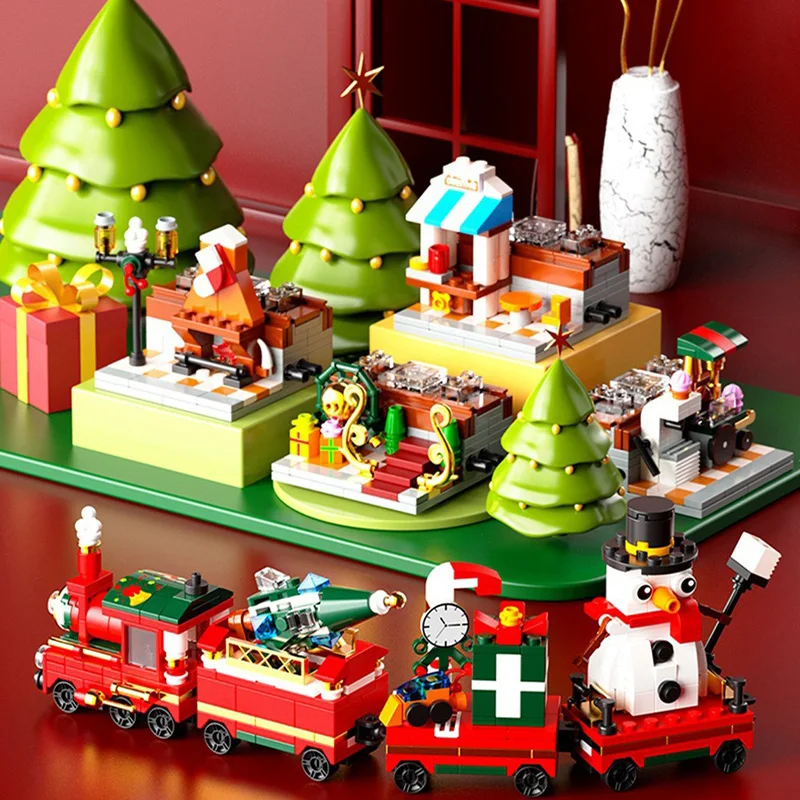 Santa Kızak Ren Geyiği Hediye Noel Kabin Monte Yapı Taşları Uyumlu Tuğla Oyuncaklar Boys ve Kızlar İçin Hediyeler Görüntü  0