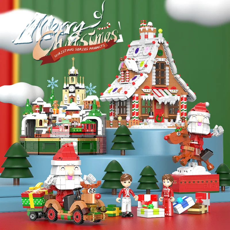 Santa Kızak Ren Geyiği Hediye Noel Kabin Monte Yapı Taşları Uyumlu Tuğla Oyuncaklar Boys ve Kızlar İçin Hediyeler Görüntü  1