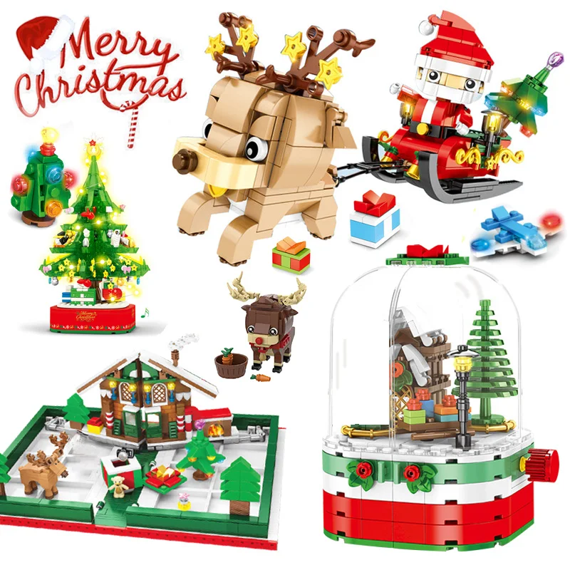 Santa Kızak Ren Geyiği Hediye Noel Kabin Monte Yapı Taşları Uyumlu Tuğla Oyuncaklar Boys ve Kızlar İçin Hediyeler Görüntü  4