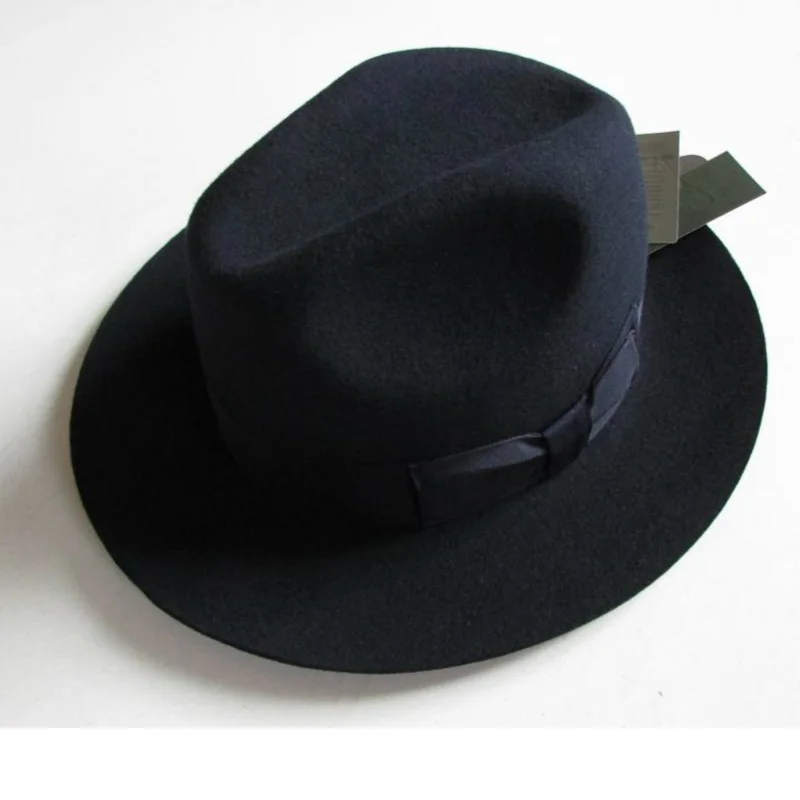 2018 Crushhat Yün Avustralya Fedora Moda Unisex Siyah Homburg Panama Caz Şapka Erkekler Panama Fedora Siyah Şapka B-1540 Görüntü  1