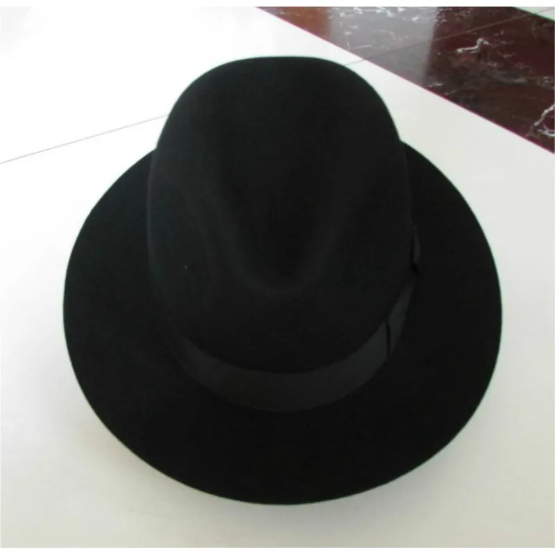 2018 Crushhat Yün Avustralya Fedora Moda Unisex Siyah Homburg Panama Caz Şapka Erkekler Panama Fedora Siyah Şapka B-1540 Görüntü  2