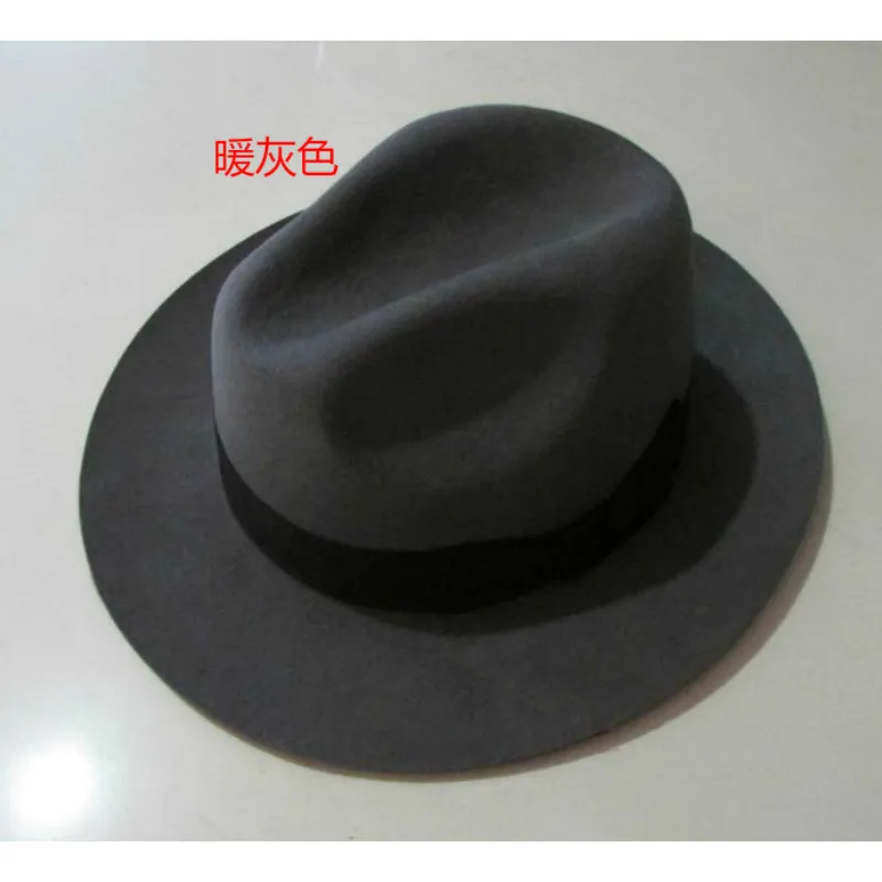2018 Crushhat Yün Avustralya Fedora Moda Unisex Siyah Homburg Panama Caz Şapka Erkekler Panama Fedora Siyah Şapka B-1540 Görüntü  4