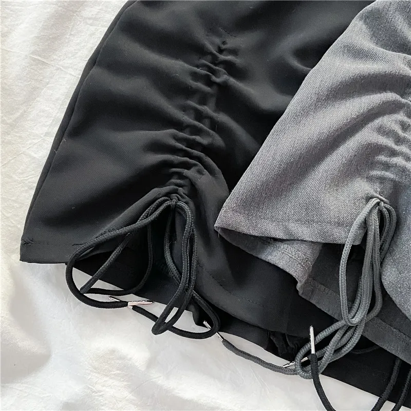 Etekler Kadınlar Katı Büzgü Tasarım Mini Kore Moda Harajuku Şık Mujer Faldas Siyah Streetwear Tüm Maç Basit Rahat Seksi Görüntü  0