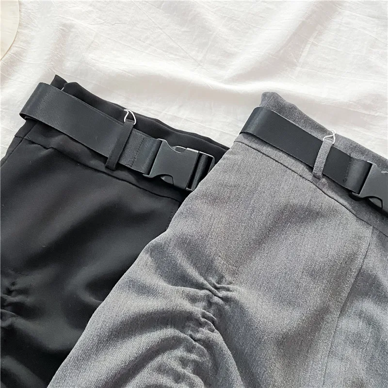 Etekler Kadınlar Katı Büzgü Tasarım Mini Kore Moda Harajuku Şık Mujer Faldas Siyah Streetwear Tüm Maç Basit Rahat Seksi Görüntü  1