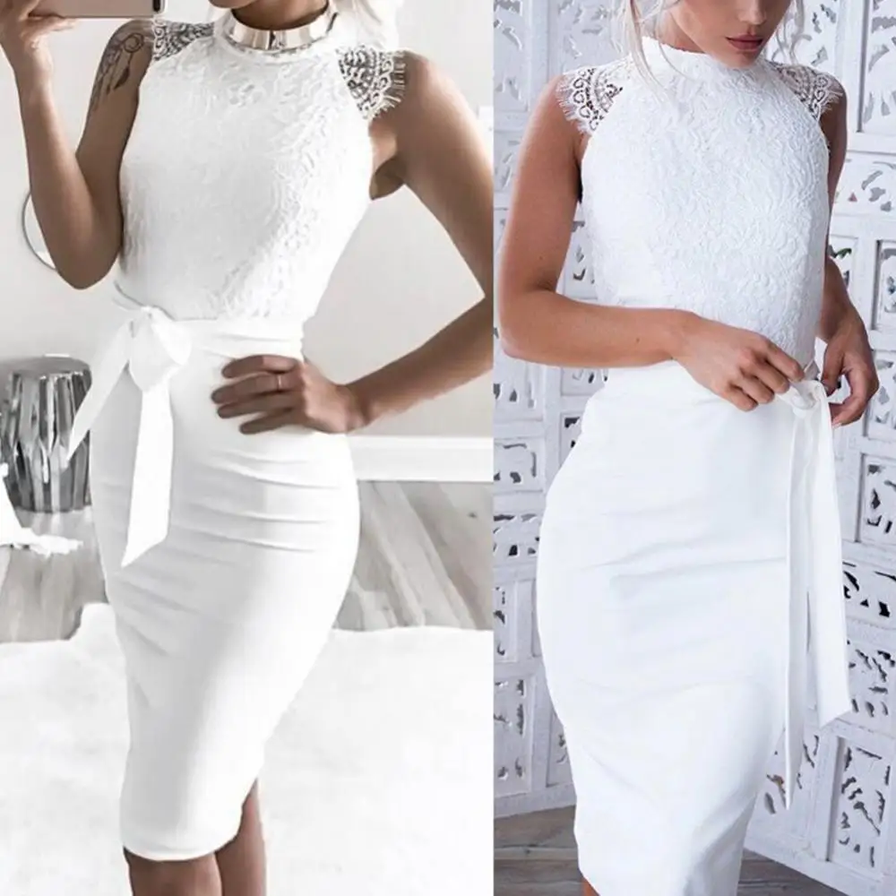 Seksi Kadın Elbise Dantel Hollow Backless Zarif Parti Chic Retro Elbise Beyaz Dantel Elbiseler Artı Boyutu 2021 Yeni Görüntü  1