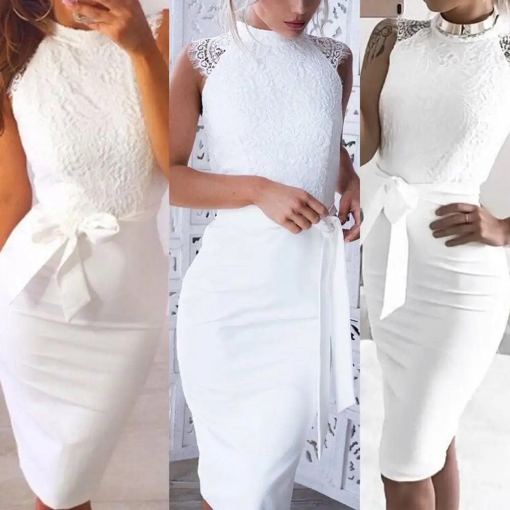Seksi Kadın Elbise Dantel Hollow Backless Zarif Parti Chic Retro Elbise Beyaz Dantel Elbiseler Artı Boyutu 2021 Yeni Görüntü  3
