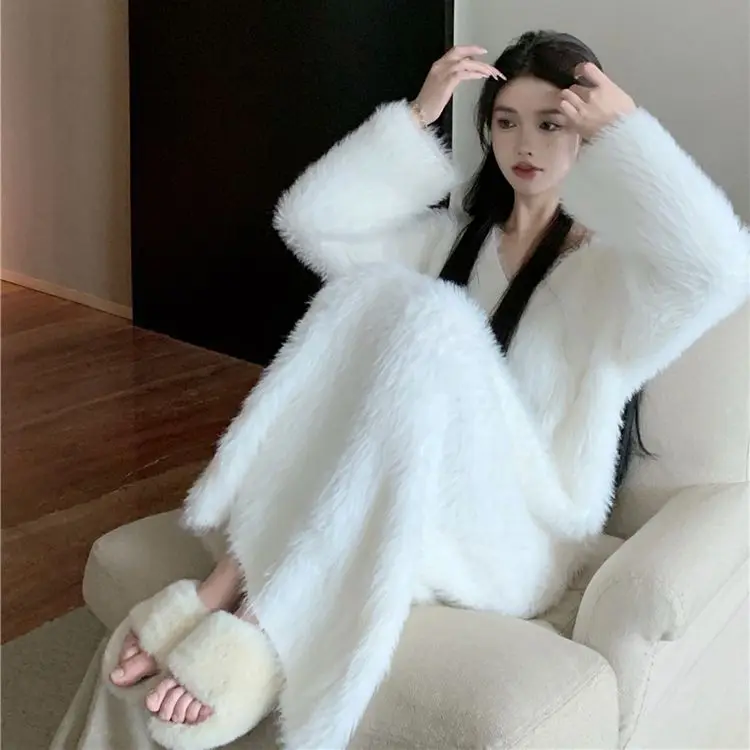 Tatlı Prenses Nightgowns Kadınlar Gevşek Pazen Yumuşak Kış Sıcak Ev Salonu Giyim Kız Gecelik Yeni Güzel Kore Dantel Gecelik Görüntü  1