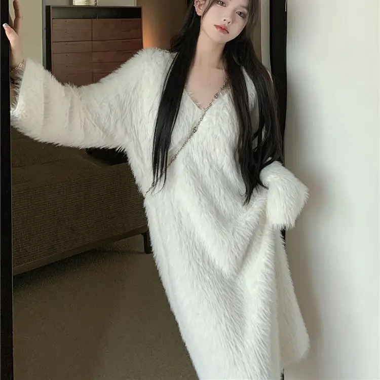 Tatlı Prenses Nightgowns Kadınlar Gevşek Pazen Yumuşak Kış Sıcak Ev Salonu Giyim Kız Gecelik Yeni Güzel Kore Dantel Gecelik Görüntü  3