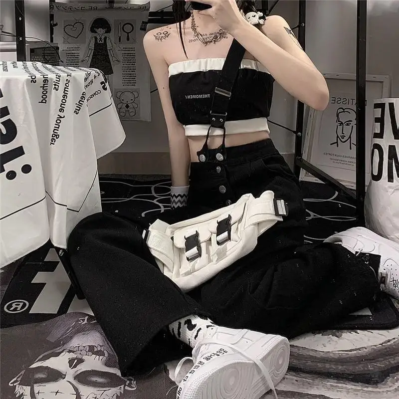 Tulumlar Kadınlar Düğme tasarım Tüm Maç Streetwear Moda Rahat Kore Tarzı Gevşek Düz Tulum Ayrılabilir Jartiyer Görüntü  2
