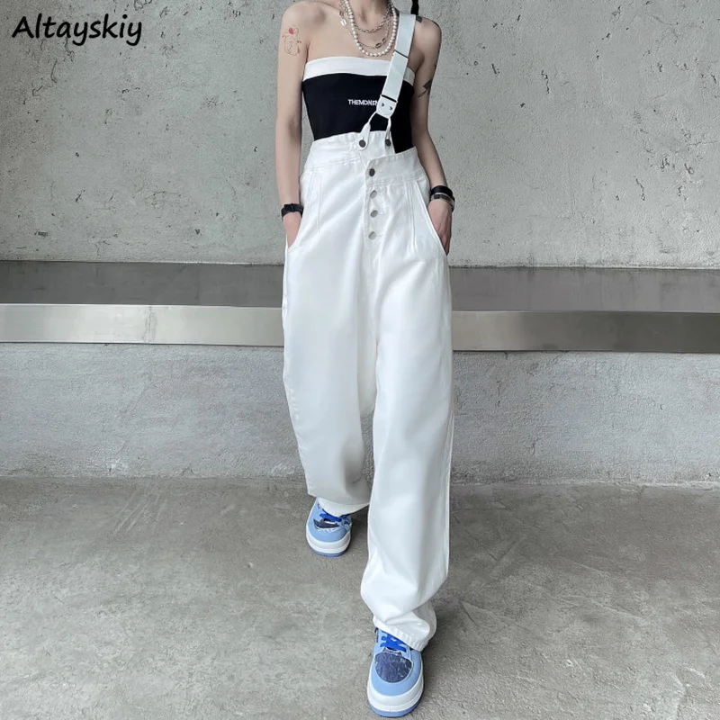 Tulumlar Kadınlar Düğme tasarım Tüm Maç Streetwear Moda Rahat Kore Tarzı Gevşek Düz Tulum Ayrılabilir Jartiyer Görüntü  5