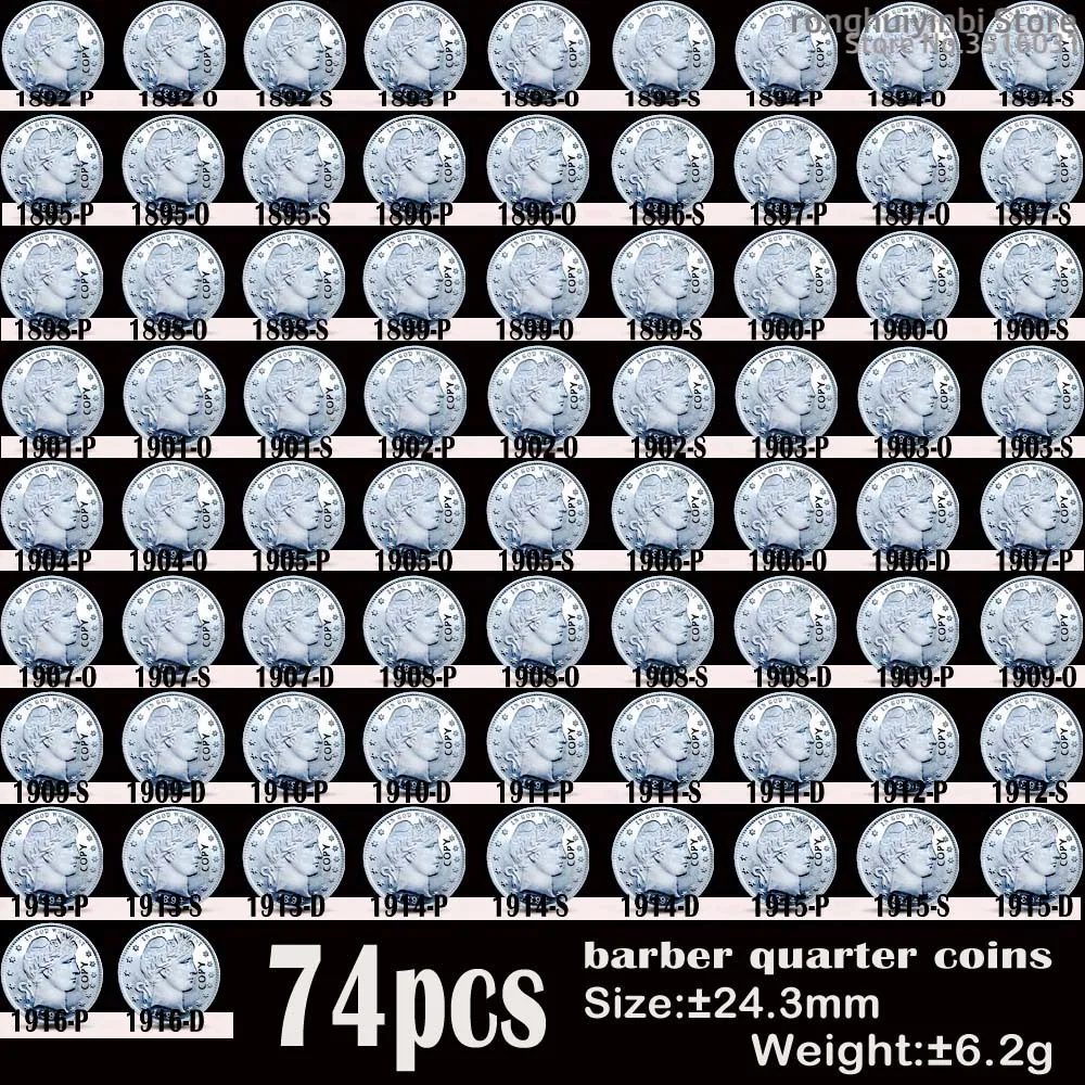 74 ADET ABD Eski Paralar 1892-1916 Berber Çeyrek Dolar KOPYA Para 24mm Paraları İtlaf Seti koleksiyon Görüntü  1