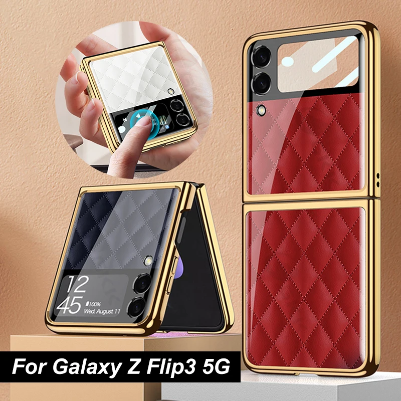 GKK Orijinal samsung kılıfı Galaxy Z Flip 3 5G Durumda Boyalı Temperli Cam Kaplama Sert krom çerçeve Samsung Z Flip 3 5G Görüntü  3