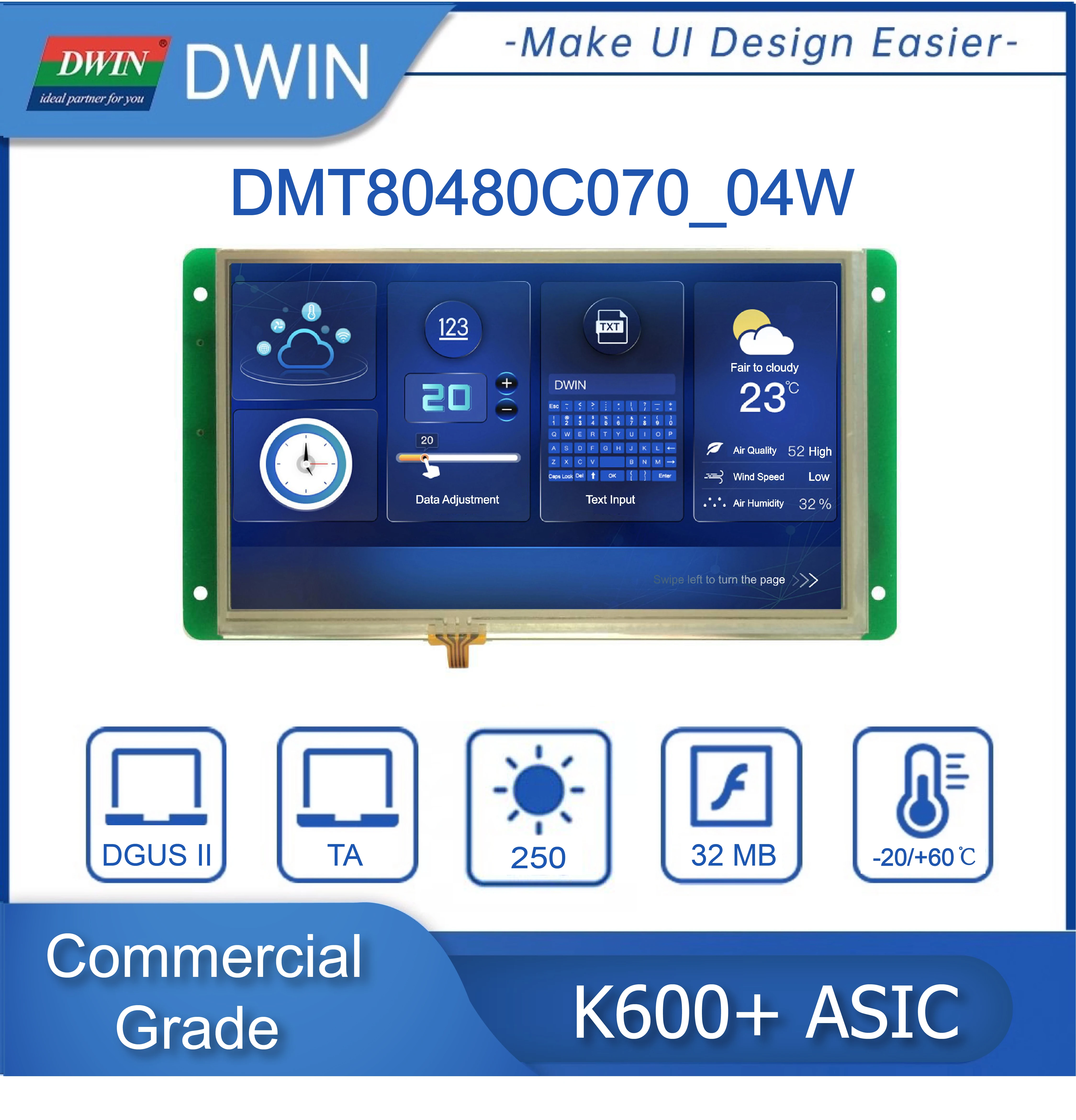 DWIN 7 İNÇ TFT LCD Ekran modülü 800*480 Çözünürlük Ticari Sınıf K600+ HMI Akıllı Dokunmatik Ekran Görüntü  3
