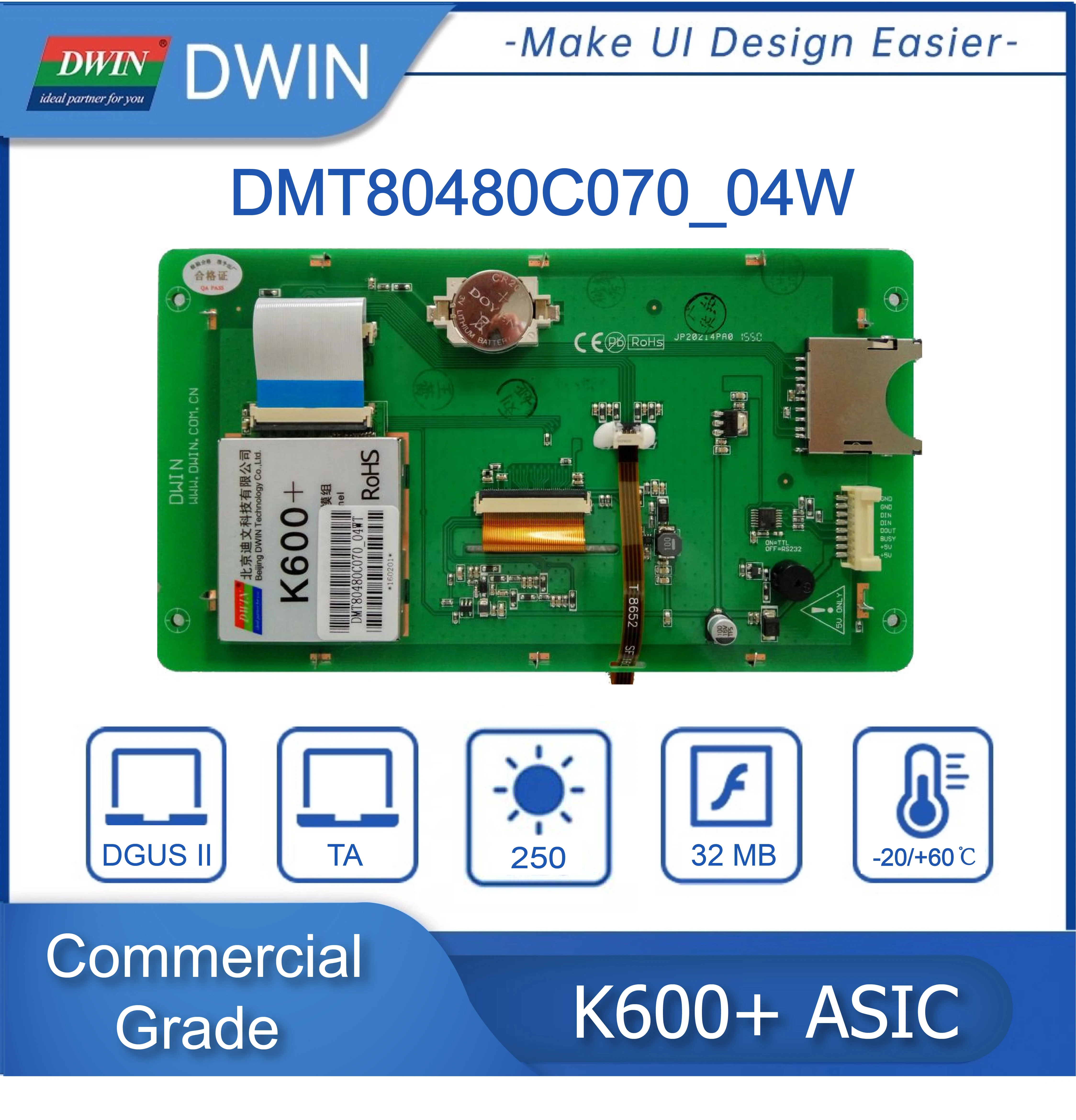 DWIN 7 İNÇ TFT LCD Ekran modülü 800*480 Çözünürlük Ticari Sınıf K600+ HMI Akıllı Dokunmatik Ekran Görüntü  5