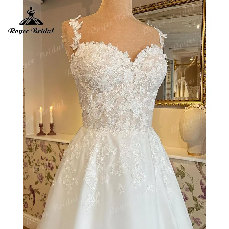 2022 Dalma Organze düğün elbisesi Prenses Dantel Aplike Spagetti Sapanlar Sevgiliye Custom Made robe de réception de mariage Görüntü  3