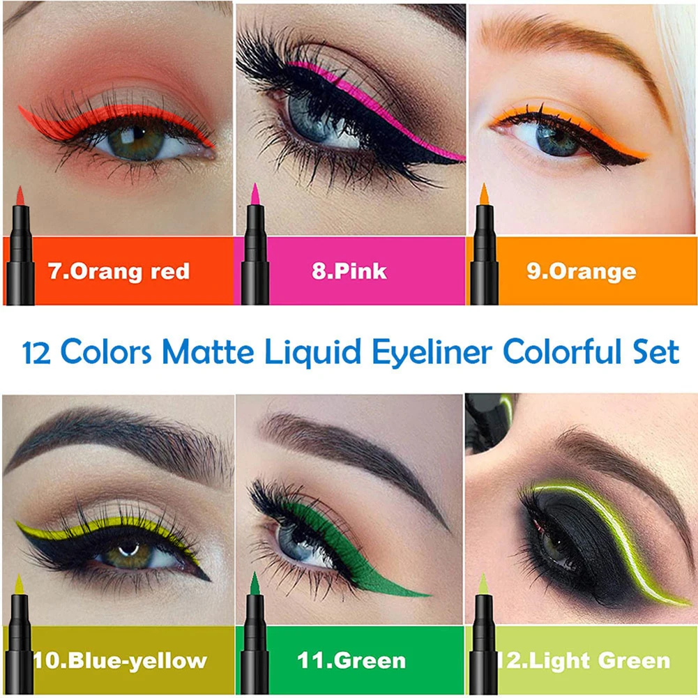 12 Renkler Renkli Eyeliner Seti Makyaj Su Geçirmez Hızlı Kuru Renkli Göz Kalemi Kalem Gözler makyaj Kozmetik Eyeliners Makyaj Seti Görüntü  4
