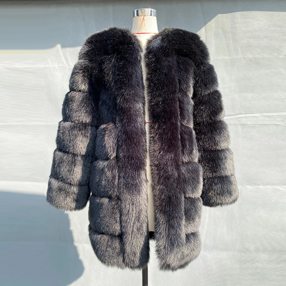 HJQJLJLS 2021 Kış Yeni Kalın Sıcak Kadınlar Uzun Kabarık Taklit Kürk Ceket Kadın Rahat Parti Kürklü Sahte Tilki Kürk Ceket Palto Görüntü  1