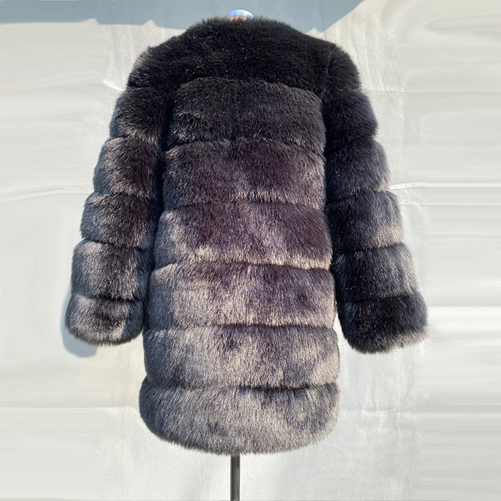 HJQJLJLS 2021 Kış Yeni Kalın Sıcak Kadınlar Uzun Kabarık Taklit Kürk Ceket Kadın Rahat Parti Kürklü Sahte Tilki Kürk Ceket Palto Görüntü  2