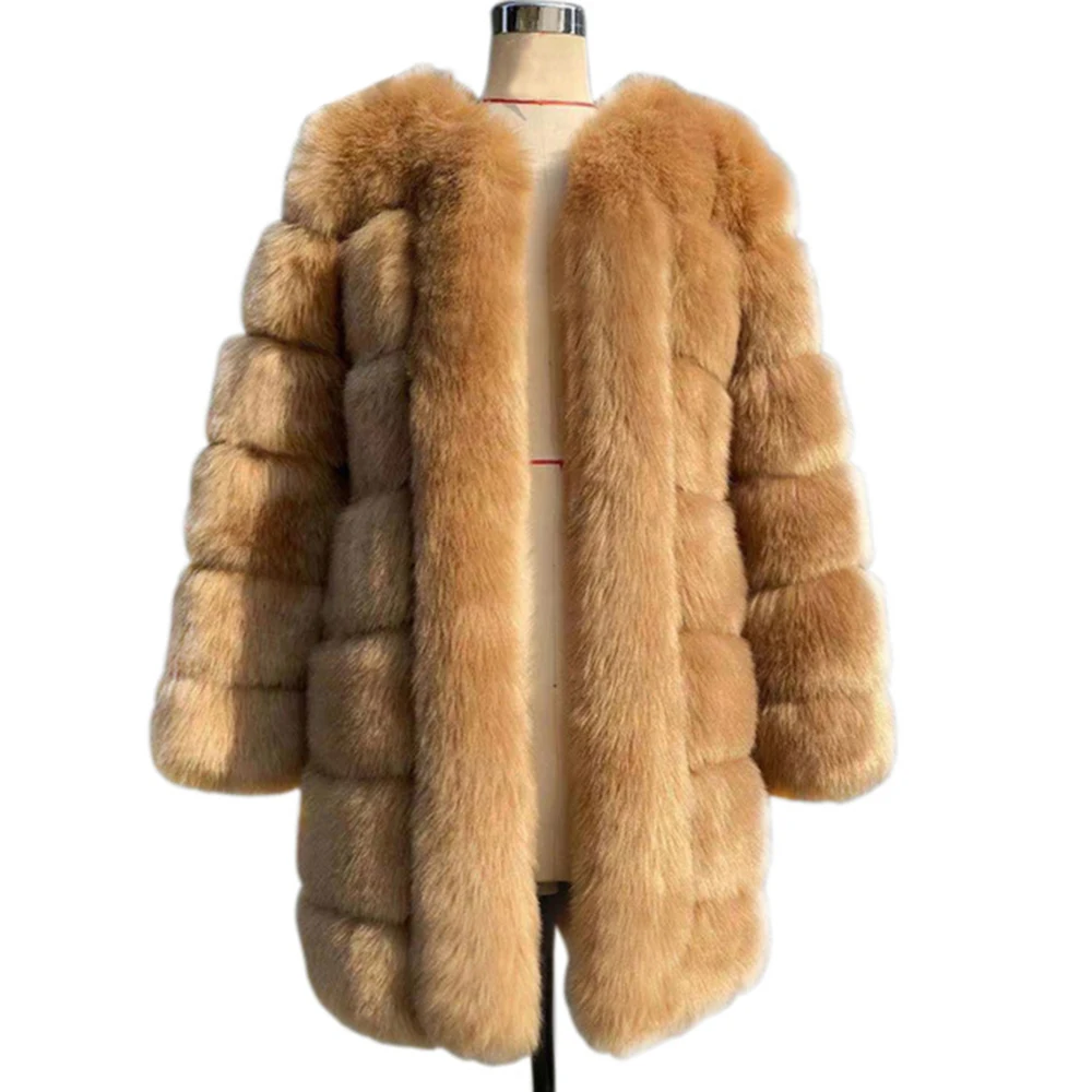 HJQJLJLS 2021 Kış Yeni Kalın Sıcak Kadınlar Uzun Kabarık Taklit Kürk Ceket Kadın Rahat Parti Kürklü Sahte Tilki Kürk Ceket Palto Görüntü  3