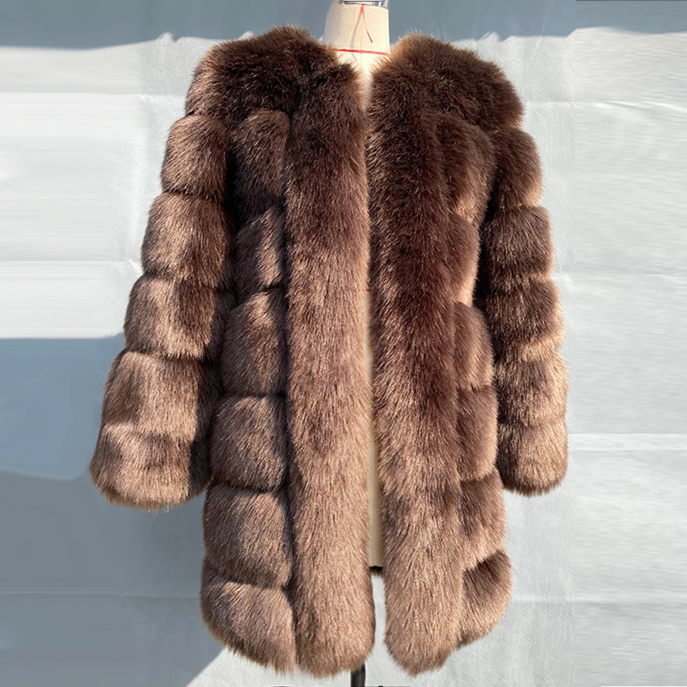 HJQJLJLS 2021 Kış Yeni Kalın Sıcak Kadınlar Uzun Kabarık Taklit Kürk Ceket Kadın Rahat Parti Kürklü Sahte Tilki Kürk Ceket Palto Görüntü  4