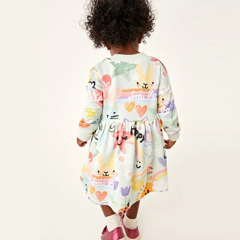 Kaliteli Örme Pamuk Prens Lolita Elbiseler Pembe Çocuk Elbise Kızlar için Bebek Çocuklar Rahat Sonbahar uzun elbise Bebek Kız Giysileri Görüntü  4
